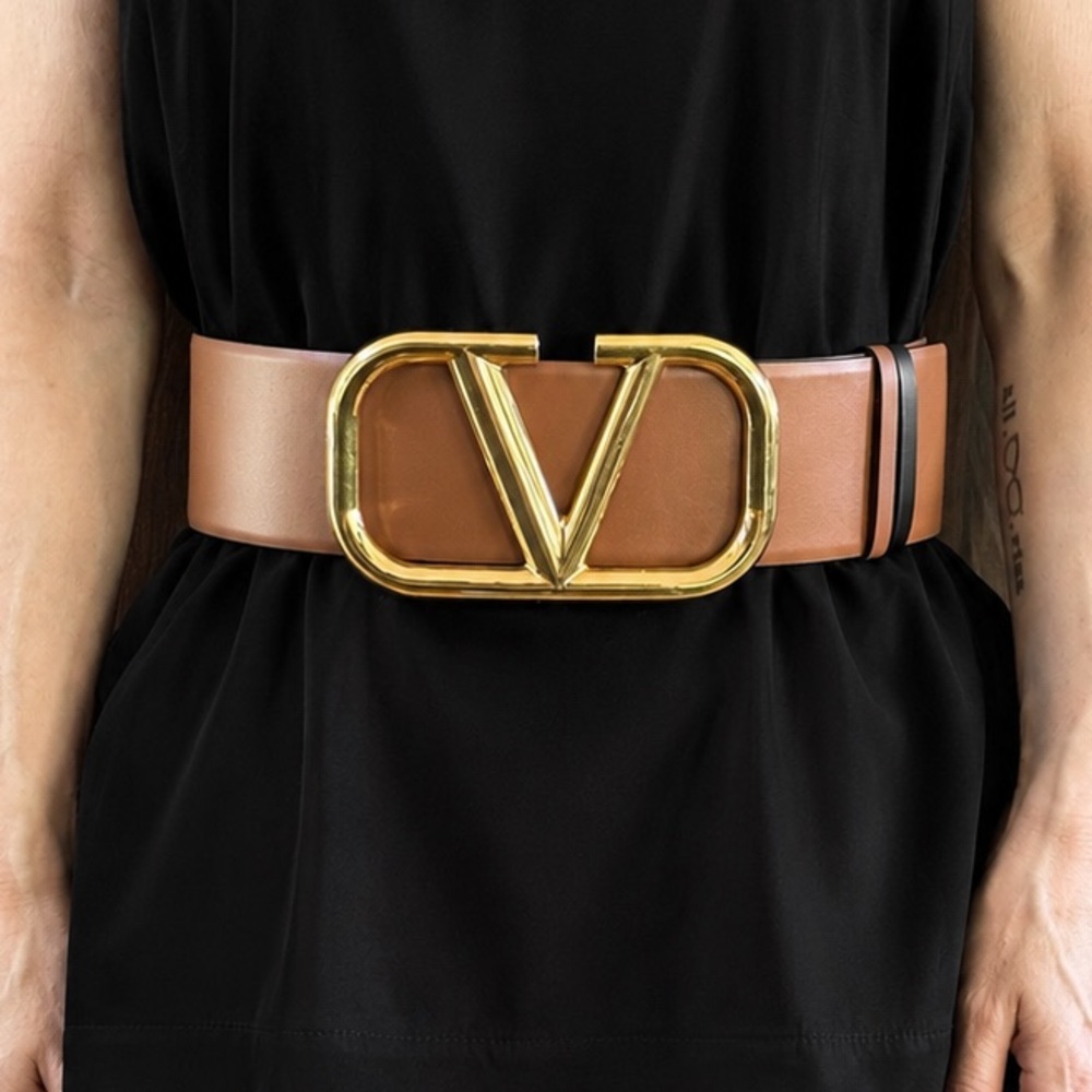 Valentino Garavani VLogo 70mm Reversible Belt Brown/Black Gold Size 75/30